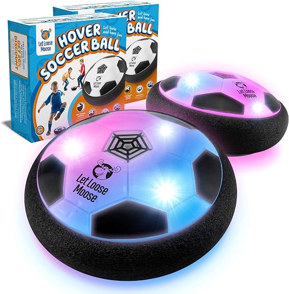 Let Loose Moose Hover Soccer Ball - Set of 2 Air Floating Soccer Toy with Led Light and Foam Bumper Protection, Indoor Sports Games Birthday Christmas for Boys - Birthday Gifts for Kids