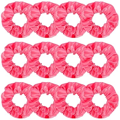 12PCS Dark Pink Stain Scrunchies - Bulk Deep Pink Hair Ties No Damage Ponytail Holder - Valentines Day & Birthday Party Favors