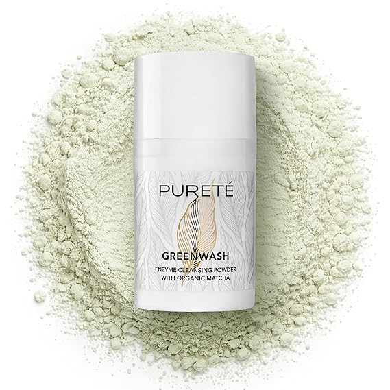 Purete Greenwash Enzyme Cleansing Powder for Face | Ceremonial Matcha Powder-to-Foam Cleanser | Water-Activated Gentle Exfoliating Face Wash | Made in Japan | 1.4 oz