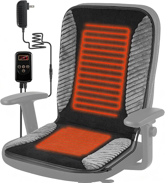 Heated Seat Cushion for Office Chair Back and Seat Warmer Pad with 110V Adapter