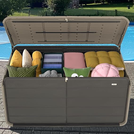 Domi 260 Gallon Resin Deck Box, outdoor waterproof storage box for patio