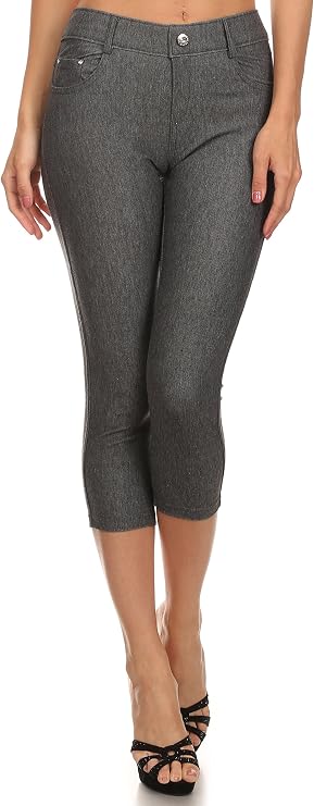 ICONOFLASH Women's Stretch Capri Jeggings - Slimming Cotton Pull On Jean Like Cropped Leggings with Plus Size