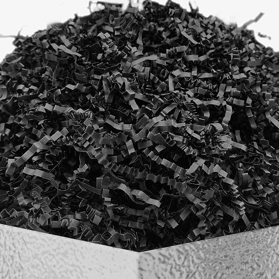 DOTUHAO Crinkle Cut Paper Shred Filler Black Crinkle Shredded Paper for Gift Box - Gift Basket Bag Filler - Grass Cushion Stuffing for Valentine's Day Halloween Holiday Packaging Wrapping - 4 oz