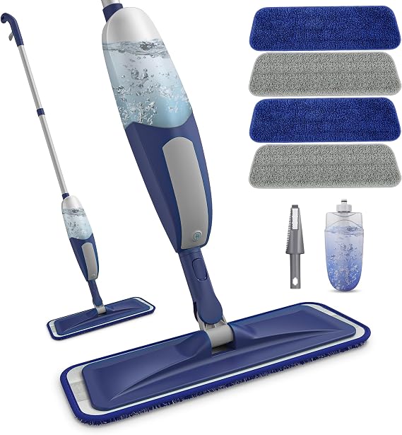 BPAWA Spray Mops for Cleaning Floors: Microfibre Mop with 4 Washable Pads | Wet Dry Mopping for Laminate Wood Tile Hardwood Vinyl kitchen Bathroom Hard surfaces, Refillable Bottle, 360° Rotating Head