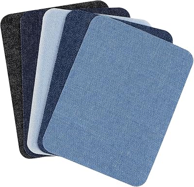 CABAX Patches for Jeans, Iron on Patches Denim Jean Patches for Clothing Repair, DIY Craft, Inside Jeans, 5 Colors 4.9 X 3.7, Pack of 5
