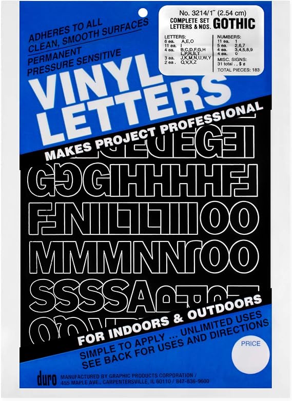 Duro 1-Inch Gothic Vinyl Letters and Numbers Set Black