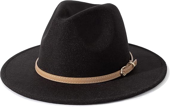 Lisianthus Women Classic Felt Fedora Wide Brim Hat with Belt Buckle | Unisex Dress Panama Trilby, Breathable Lightweight, Timeless Style, Adjustable Drawstring Fit, for Casual, Wedding, Party
