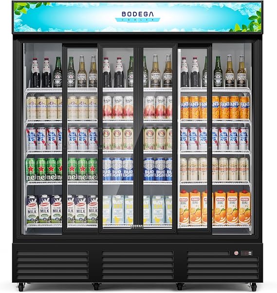 BODEGACOOLER 3 Glass Door Commercial Beverage Display Cooler Upgraded Automatic Rebound Sliding Doors Merchandiser Refrigerator with LED Lights, Adjustable Shelves & Casters for Stores, Offices. | Upgraded Automatic Glass Doors Merchandiser Refrigerator with LED Lights, Adjustable Shelves & Casters for Stores, Offices