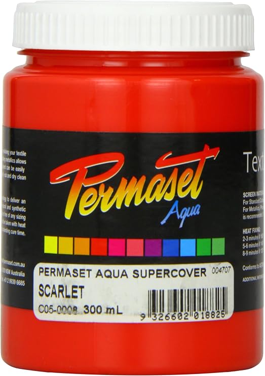 Permaset Aqua Standard 300ml Scarlet - Screen Printing Ink for Fabric - Ideal Screen Printing Kit for Home Office, Starter Kit, Fabric Paint, Screen Printer and Other Fabric Ink