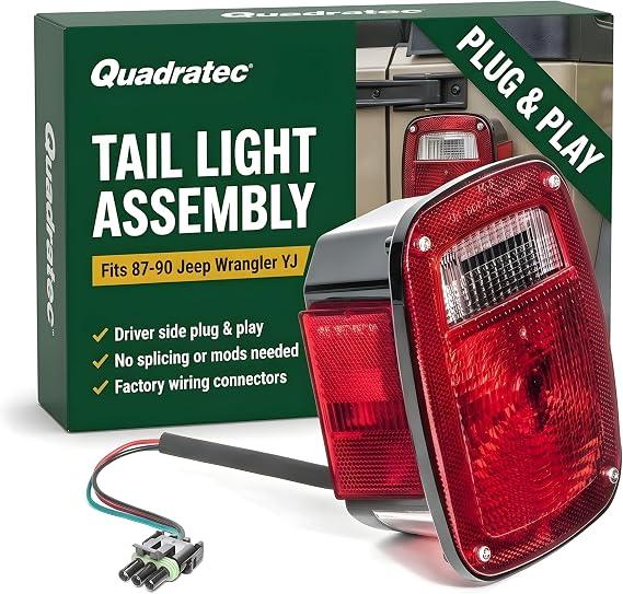 Quadratec Premium Tail Light, Driver Side - Fits Jeep Wrangler YJ 1987-1990 - Plug and Play Lamp Assembly - Meets OE Specifications - Factory Replacement Tail Light