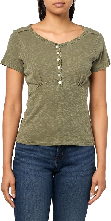 Lucky Brand Women's Crochet Trim Short Sleeve Henley