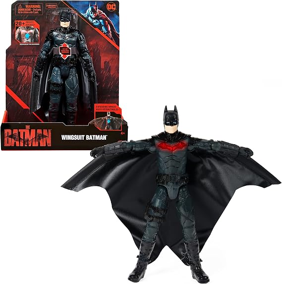 DC Comics, Işıklı ve Sesli Batman 12-inç / 30cm Wingsuit Aksiyon Figürü, Genişleyen Kanatlar, 3 Yaş ve üzeri Erkek ve Kız Çocukları için Batman Filmi Biriktirilebilir Çocuk Oyuncakları
