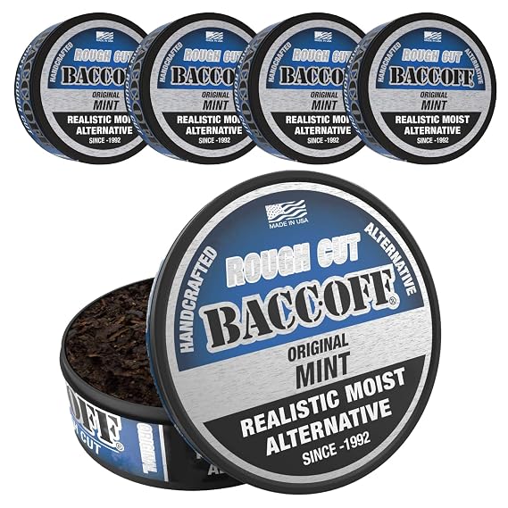 5 Cans, BaccOff Mint Rough Cut, Black Tea Base with Bold, Icy Mint Flavor