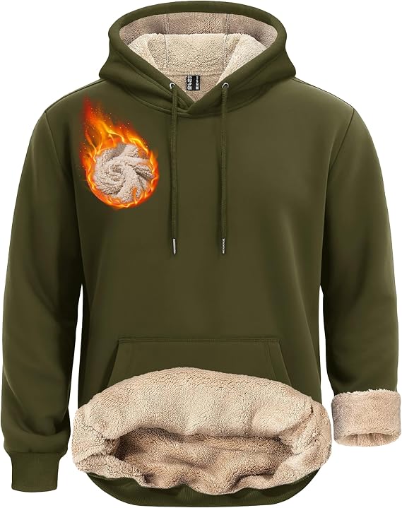 KEFITEVD Mens Hoodies Pullover Heavyweight Sherpa Hooded Sweatshirt Cotton Fleece Hoodies for Men with Kanga Pocket