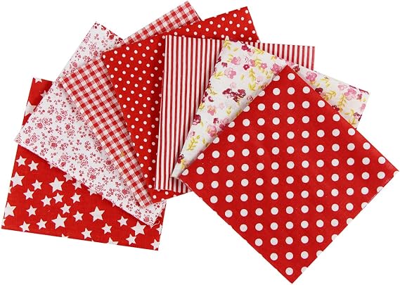 aufodara Baumwollstoff Patchwork DIY Stoffpaket 7 Stück 50 x 50 cm Reiner Baumwolle Stoff Stoffe zum Nähen Quilten Basteln Handwerk Gewebe vielfältige Mustern Quadrate Baumwolltuch (Rot)
