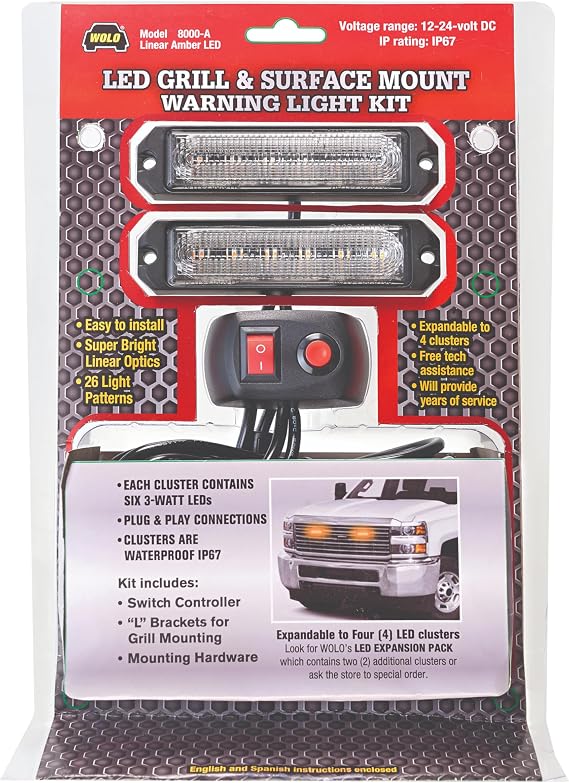 WOLO 8000-A Amber LED Warning Light Kit, IP67, 12-24V