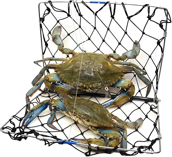 AirFly Crab Trap for Pier, Dock & Jetty - Collapsible Castable Crab Net with Bait Clip - Saltwater Crabbing Gear for Blue Crab, Dungeness & Rock Crab - Designed in USA