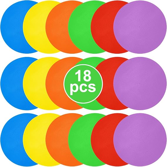 18 PCS 9 Inch Non-Slip Rubber Spot Markers, Agility Training Dots, Multi-Color Poly Vinyl Floor Cones for Soccer Basketball Gym Sports