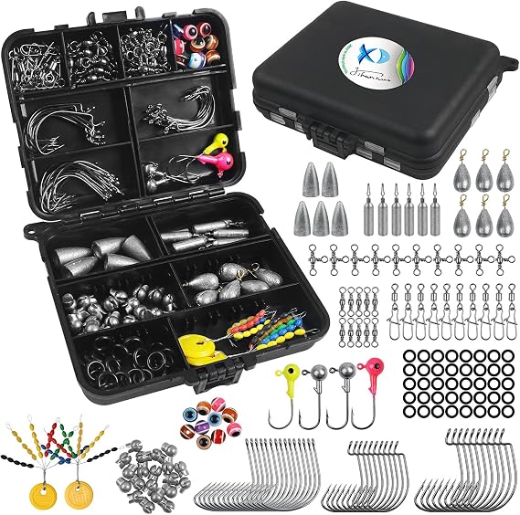 Fishing Accessories Fishing Tackle Box with Tackle Included, Fishing Hooks Bobbers Swivels Sinker Weights Fishing Gear Set Equipment for Bass Trout