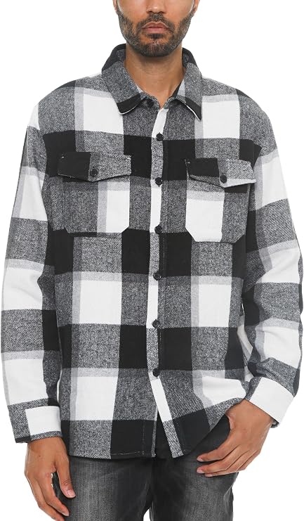 WEIV GEAR Woodridge Flannel Co Mens Flannel Shirts Shackets Casual Button Down Long Sleeve Jackets with Pocket