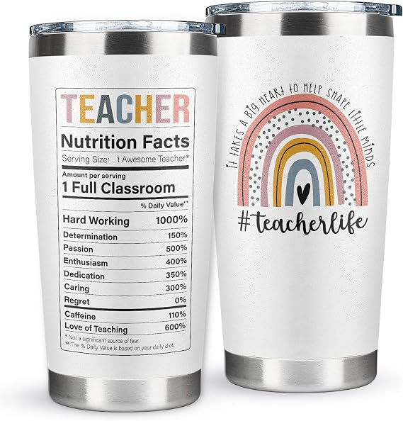 DUNKMATE Teacher Appreciation Gifts - Teacher Gifts for Women - Teachers Appreciation Week Thank You Gift Ideas for Teachers Women - Back To School, Birthday Gift - 20 Oz Stainless Steel Tumbler