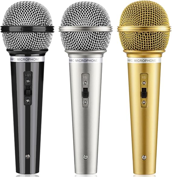 Facmogu 3PCS Fake Microphone Prop - Realistic Plastic Mic Set, Multi-Color | Fun Pretend Mic Set for Stage, Lightweight, Durable, Great for Party Favors, Karaoke Costume and Halloween