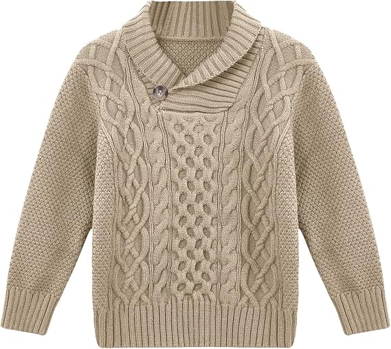 Makkrom Toddler Pullover Sweaters Shawl Collar Cable Knit Sweaters Long Sleeve Warm Outwear Spring Fall Winter