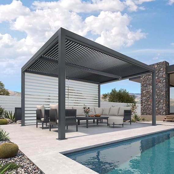 PURPLE LEAF 94AS Louvered Pergola Accessories 14 Ft Side Adjustable Screen Privacy Sun Side Shade, Pergola Not Included