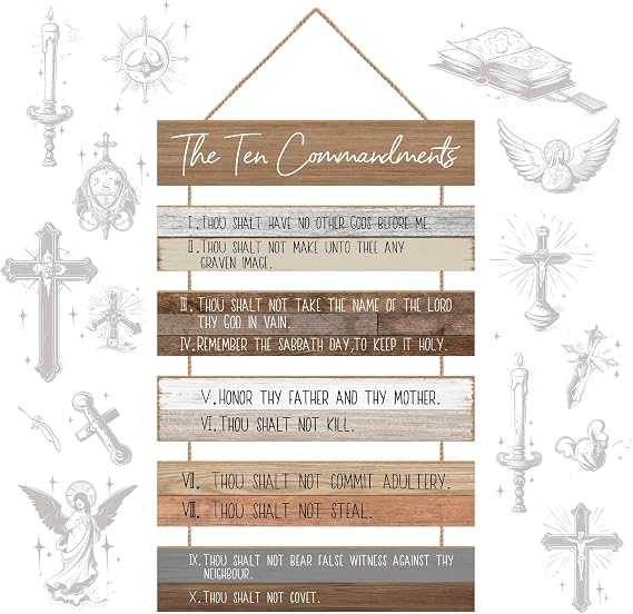 Christian Wall Art,Ten Commandments Hanging Sign,Bible Verse Home Decor