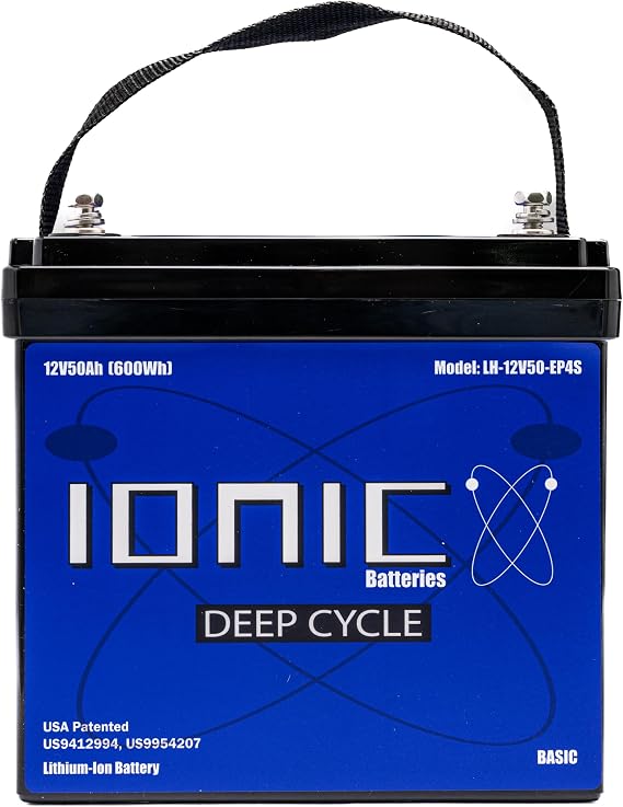 Ionic Lithium 12V 50Ah LiFePO4 Deep Cycle Battery (No Bluetooth) - Perfect for Trolling Motors, Lift Gates, Floor Sweepers, RVs, Solar Panel Energy storage