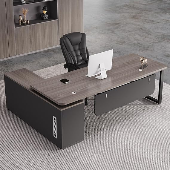 President Desk, L-Shaped, Executive Desk, President Table, Executive Desk, Includes Protective Plate, Wiring Holes, Open Storage, Side Cabinet, For Corporate People