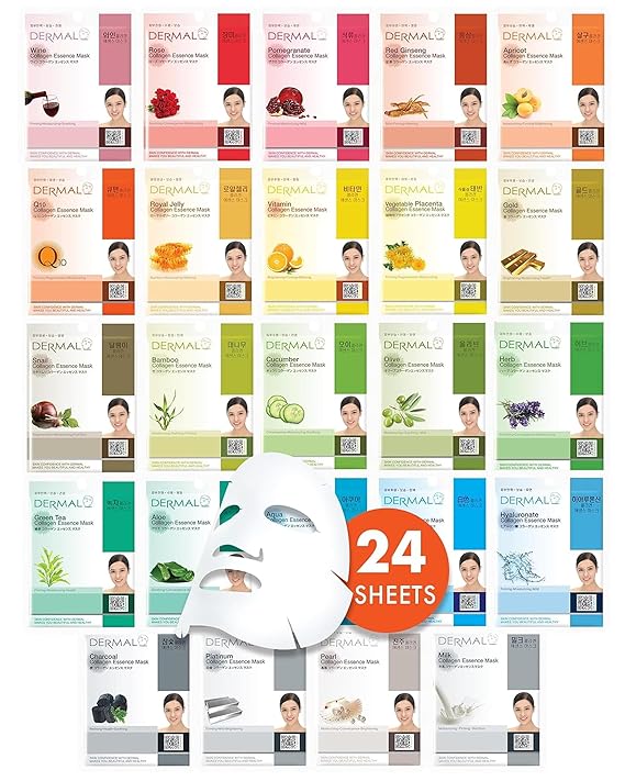 DERMAL 24 Combo Pack Made in Korea Facial Mask 20+ Years of K-Beauty Experience, Premium Quality Korean Sheet Masks for Daily Skincare Routine