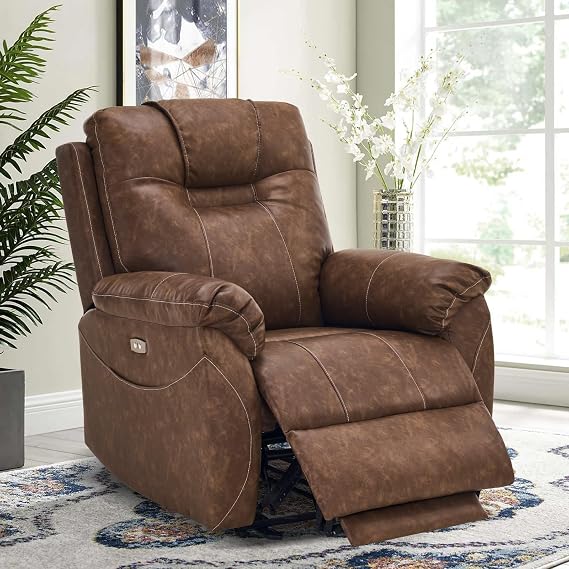 Electric Recliner Chair, Wall Hugger Power Recliner with Massage and Heat, PU Leather Recliner Chair with 2 Side Pockets & USB Ports for Living Room