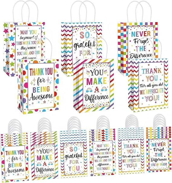 Drcowu 24Pcs Gift Bags Thank You Employee Appreciation Gift Bags Thank You Gift Paper Bag Bulk for Coworkers Teachers Staff Nurse