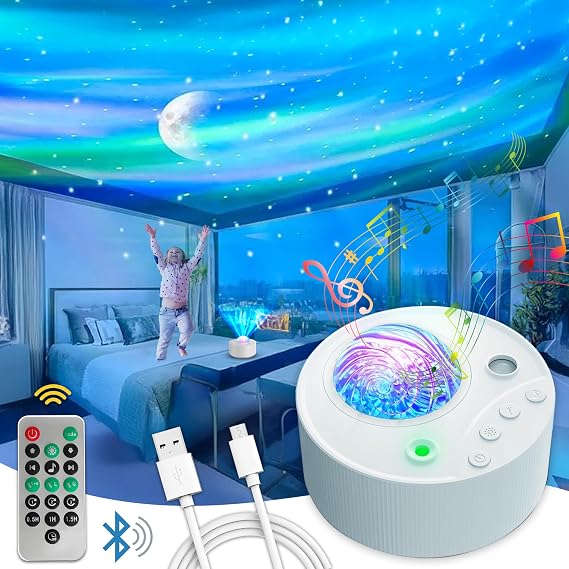 Northern Lights Aurora Sensory Light Star Projector Galaxy Projector with White Noise Machine, Bluetooth, Remote, Timer, Led Lights for Bedroom Decor Bedside Lamp Bedroom Accessories Women/Girls Gifts [Energy Class F]