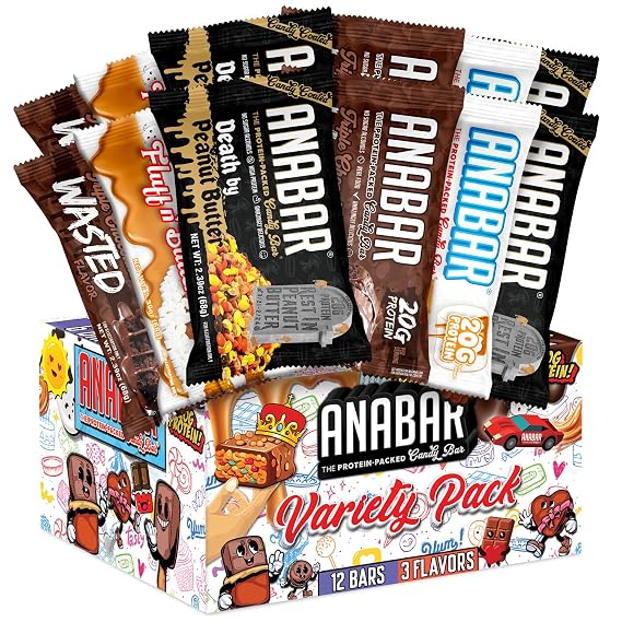 Anabar Protein Bar Variety Packs, The Protein-Packed Candy Bar, World's Best Tasting Protein Bar, No Sugar Alcohols, High Protein, Amazingly Delicious, 20 Grams of Protein (12 Bars, Guilty Pleasure Pack)
