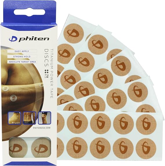 Phiten Power Tape Discs - Round Disc Shaped Water-Resistant Athletic Tape for Muscle, Knee, Elbow, Shoulder, and Joint Support - Professional Sports Therapeutic Athletic Tape - 70 Pieces