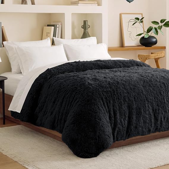 Bare Home Shaggy Fleece Duvet Cover (Twin/Twin XL, Black)