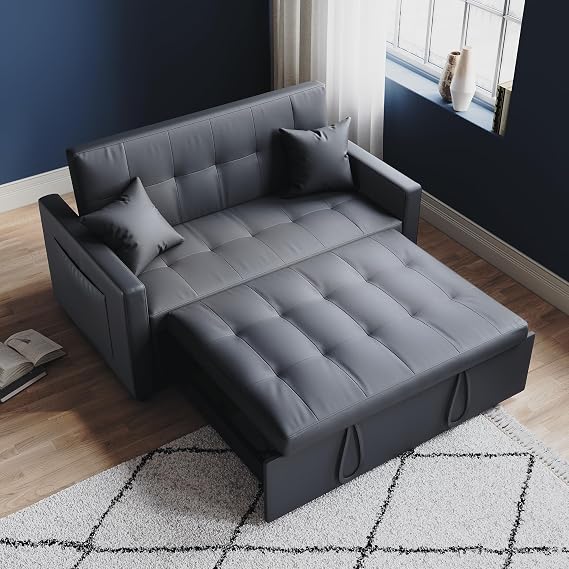 2 Seater Sofa Bed with Side Pockets, Anti-Cat Scratch Couch