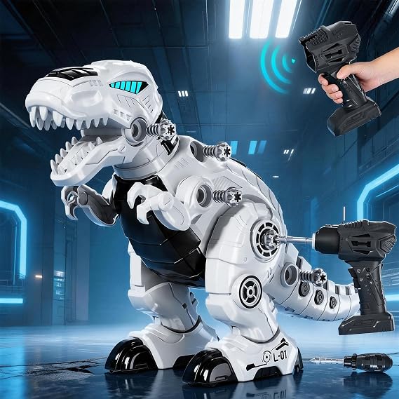 Remote Control & Take Apart Dinosaur Toy for Kids, Electric Walking Robot T-Rex Dino with Sound & Music, Educational STEM Building Toy, Christmas Birthday Gift for Boys Girls Ages 3 4 5 6 7 8+