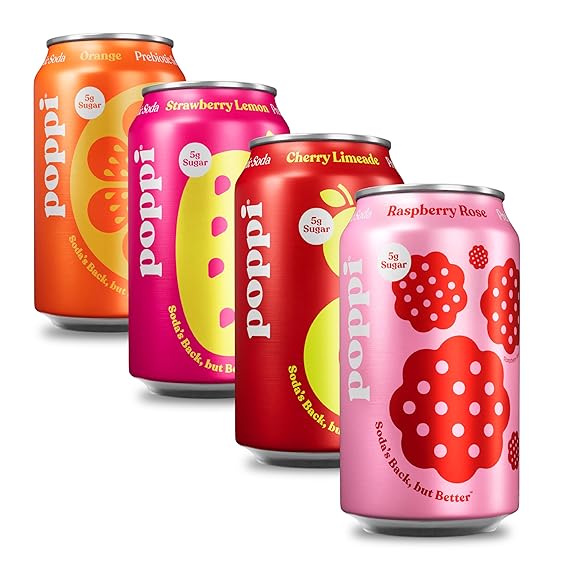 Poppi Prebiotic Soda, Sparkling Water & Fruit Juice, Short List, 12 Oz, 12 Pack
