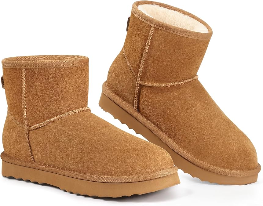 KIDMI Women's Suede Mini Snow Boots Fuzzy Winter Booties with Fur Lined