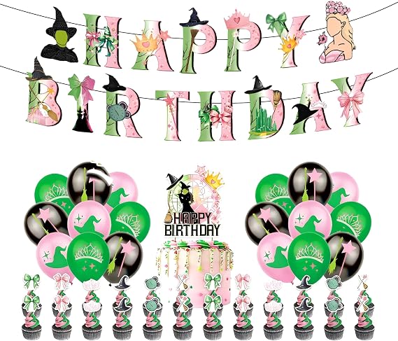 Green Pink Girls Birthday Decor Set, Balloon & Topper Pack | Complete matching decoration kit, provides all essential supplies for disco themed girl birthday parties