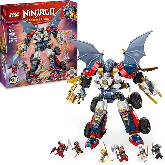 LEGO Ninjago 71834 4-in-1 Zanes Ultra Combination Mech Toy with Car Model Convertible into a Jet or Dragon Figure Includes 6 Mini Figures Construction Toy for Boys and Girls from 9 Years