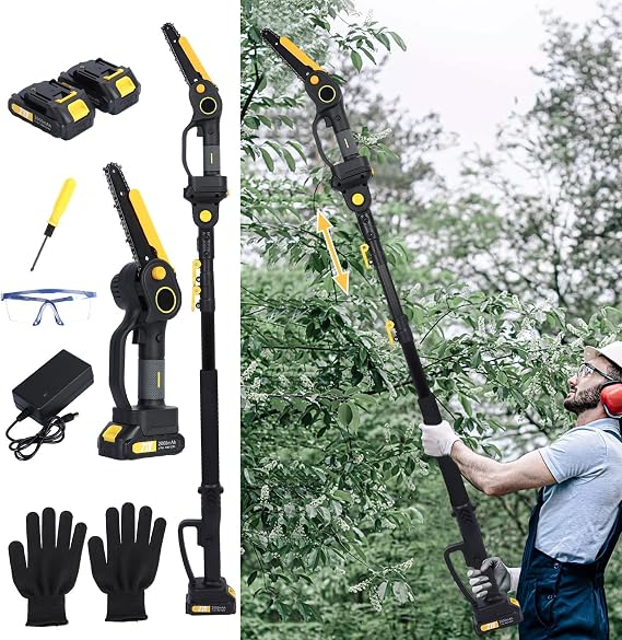2-in-1 Cordless Pole Saw & Mini Chainsaw, 21V 800W Brushless Electric Chain Saws with 2 Battery & 1 Charger, 4.9-7.5ft Battery Powered Pole Saw for Tree Pruning, Operating Time 60-120 Minutes