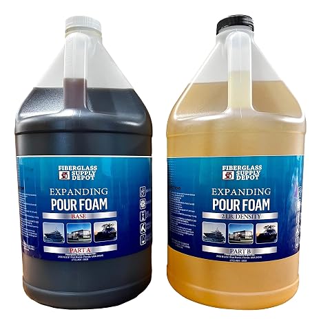 Fiberglass Supply Depot 2 Lb Density Expanding Pour Foam, 2 Part Polyurethane Closed Cell Liquid Foam for Boat and Dock Flotation, Soundproofing, Filling Voids, and Insulation (2 Gallon Kit)