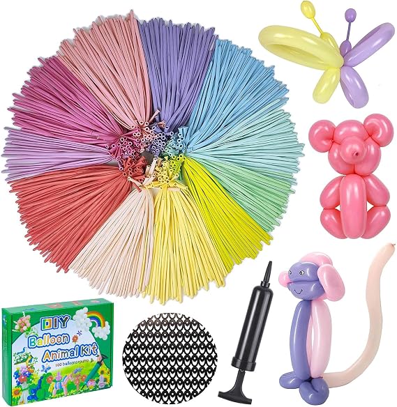LXZFCRG Long Balloons with Pump, Premium Latex Twisting Balloons animal kit, Birthday Gifts for Girls and Boys Arts and Crafts Pastel Color 100Pcs