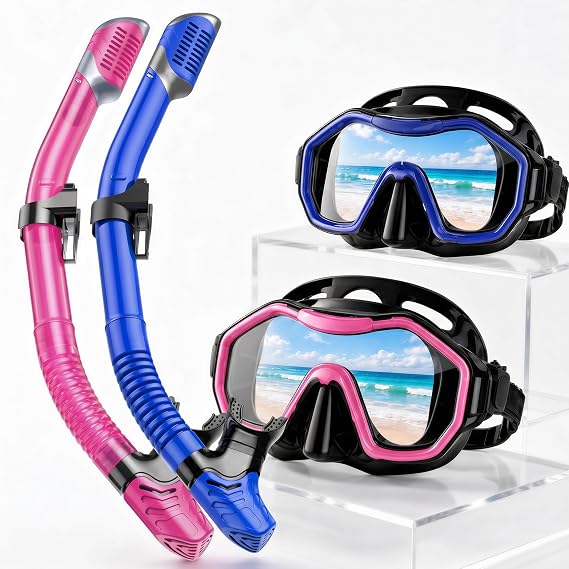 Snorkeling Gear for Adults Kids, Dry-Top Snorkel Set, 180Panoramic Wide View Diving Mask Breathing Freely Snorkel Mask for Snorkeling Scuba Diving Swimming Travel