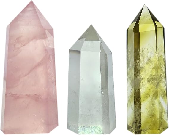 Mina Heal Crystal Wand Set, 3 PCS, Quartz, Clear Quartz & Yellow Quartz