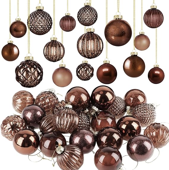 24 Pcs Glass Christmas Ball Ornaments, Bronze Color, 2.36"